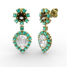 Seranta Damla Küpe - Swarovski, yeşil kuvars ve dumanlı kuvars 8 ayar altın küpe #1p6mkiq