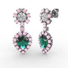 Seranta Damla Küpe - Yeşil kuvars, pembe kuvars ve swarovski 18 ayar beyaz altın küpe #1pcduy0