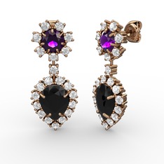 Seranta Damla Küpe - Siyah zirkon, swarovski ve ametist 925 ayar rose altın kaplama gümüş küpe #1pfz1tt