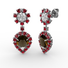Dumanlı kuvars, garnet ve swarovski 925 ayar gümüş küpe