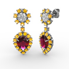 Seranta Damla Küpe - Rodolit garnet, sitrin ve swarovski 14 ayar beyaz altın küpe #1q5ahhx