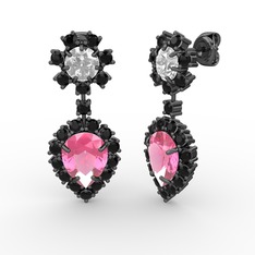 Seranta Damla Küpe - Pembe kuvars, siyah zirkon ve swarovski 925 ayar siyah rodyum kaplama gümüş küpe #1qeu2h2