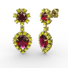 Rodolit garnet, peridot ve garnet 8 ayar altın küpe