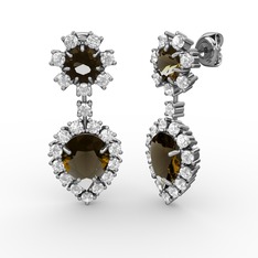 Dumanlı kuvars ve pırlanta 925 ayar gümüş küpe (0.792 karat)