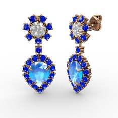 Akuamarin, lab safir ve swarovski 14 ayar rose altın küpe