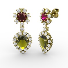 Peridot, swarovski ve rodolit garnet 925 ayar altın kaplama gümüş küpe