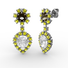 Seranta Damla Küpe - Swarovski, peridot ve dumanlı kuvars 14 ayar beyaz altın küpe #1r4oe5a