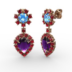 Ametist, garnet ve akuamarin 8 ayar rose altın küpe