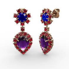 Ametist, garnet ve lab safir 925 ayar rose altın kaplama gümüş küpe