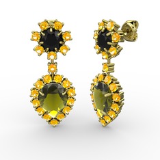 Peridot, sitrin ve siyah zirkon 14 ayar altın küpe