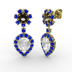 Seranta Damla Küpe - Swarovski, lab safir ve dumanlı kuvars 18 ayar altın küpe #1rehqw4