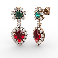 Seranta Damla Küpe - Garnet, swarovski ve yeşil kuvars 925 ayar rose altın kaplama gümüş küpe #1rg2b7p