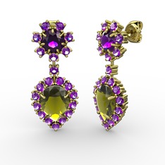 Peridot ve ametist 925 ayar altın kaplama gümüş küpe