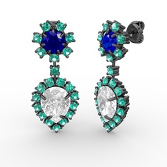 Seranta Damla Küpe - Swarovski, yeşil kuvars ve lab safir 925 ayar siyah rodyum kaplama gümüş küpe #1rjx0m5