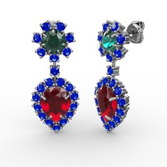 Seranta Damla Küpe - Garnet, lab safir ve yeşil kuvars 18 ayar beyaz altın küpe #1rm6tg2