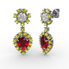 Seranta Damla Küpe - Garnet, peridot ve swarovski 14 ayar beyaz altın küpe #1rn8ku6