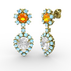 Swarovski, akuamarin ve sitrin 18 ayar altın küpe