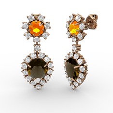 Seranta Damla Küpe - Dumanlı kuvars, swarovski ve sitrin 925 ayar rose altın kaplama gümüş küpe #1rysn78