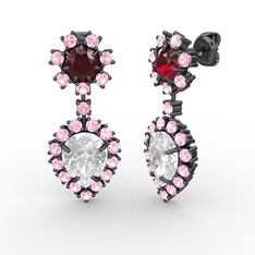 Seranta Damla Küpe - Swarovski, pembe kuvars ve garnet 925 ayar siyah rodyum kaplama gümüş küpe #1sh6q4w