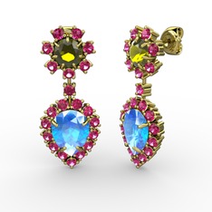 Akuamarin, rodolit garnet ve peridot 14 ayar altın küpe