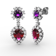 Seranta Damla Küpe - Rodolit garnet, pırlanta ve ametist 8 ayar beyaz altın küpe (0.792 karat) #1suvpei