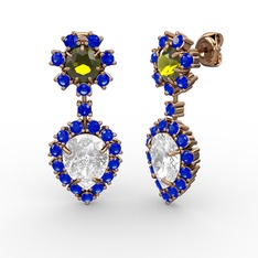 Beyaz zirkon, lab safir ve peridot 14 ayar rose altın küpe