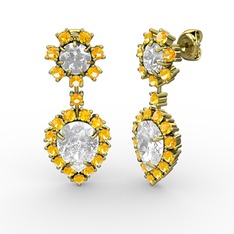 Seranta Damla Küpe - Beyaz zirkon, sitrin ve swarovski 8 ayar altın küpe #1t55hr3