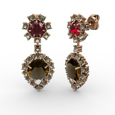 Seranta Damla Küpe - Dumanlı kuvars ve garnet 14 ayar rose altın küpe #1t8ouwr