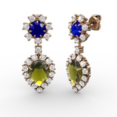 Peridot, pırlanta ve lab safir 925 ayar rose altın kaplama gümüş küpe (0.792 karat)