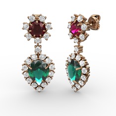 Seranta Damla Küpe - Yeşil kuvars, swarovski ve rodolit garnet 925 ayar rose altın kaplama gümüş küpe #1ta6uum
