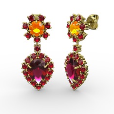 Rodolit garnet, garnet ve sitrin 14 ayar altın küpe