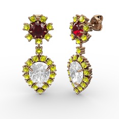 Swarovski, peridot ve garnet 18 ayar rose altın küpe