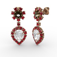 Beyaz zirkon, garnet ve dumanlı kuvars 18 ayar rose altın küpe