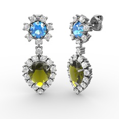 Seranta Damla Küpe - Peridot, pırlanta ve akuamarin 925 ayar gümüş küpe (0.792 karat) #1ttsjz3