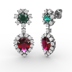 Seranta Damla Küpe - Rodolit garnet, pırlanta ve yeşil kuvars 8 ayar beyaz altın küpe (0.792 karat) #1ubre0h