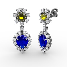 Lab safir, swarovski ve peridot 925 ayar gümüş küpe