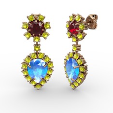 Akuamarin, peridot ve garnet 925 ayar rose altın kaplama gümüş küpe