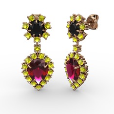Rodolit garnet, peridot ve siyah zirkon 925 ayar rose altın kaplama gümüş küpe