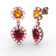 Garnet, pembe kuvars ve sitrin 18 ayar rose altın küpe
