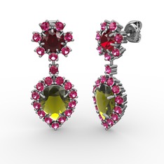 Peridot, rodolit garnet ve garnet 8 ayar beyaz altın küpe