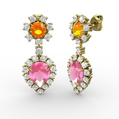 Seranta Damla Küpe - Pembe kuvars, swarovski ve sitrin 14 ayar altın küpe #1uw5lh8