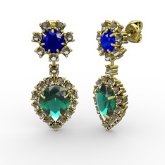 Seranta Damla Küpe - Yeşil kuvars, dumanlı kuvars ve lab safir 925 ayar altın kaplama gümüş küpe #1v43i47