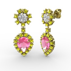 Seranta Damla Küpe - Pembe kuvars, peridot ve swarovski 925 ayar altın kaplama gümüş küpe #1vfipty