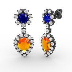 Seranta Damla Küpe - Sitrin, swarovski ve lab safir 925 ayar siyah rodyum kaplama gümüş küpe #1vkh5vc
