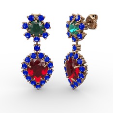 Garnet, lab safir ve yeşil kuvars 925 ayar rose altın kaplama gümüş küpe