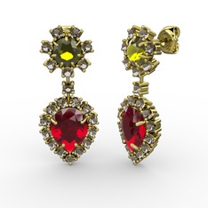 Seranta Damla Küpe - Garnet, dumanlı kuvars ve peridot 925 ayar altın kaplama gümüş küpe #1w9pg4a