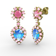 Seranta Damla Küpe - Akuamarin ve pembe kuvars 18 ayar altın küpe #1wibatu