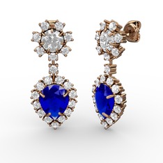 Lab safir, pırlanta ve swarovski 8 ayar rose altın küpe (0.792 karat)