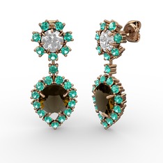 Seranta Damla Küpe - Dumanlı kuvars, yeşil kuvars ve swarovski 925 ayar rose altın kaplama gümüş küpe #1wxramh