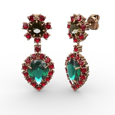 Yeşil kuvars, garnet ve dumanlı kuvars 925 ayar rose altın kaplama gümüş küpe